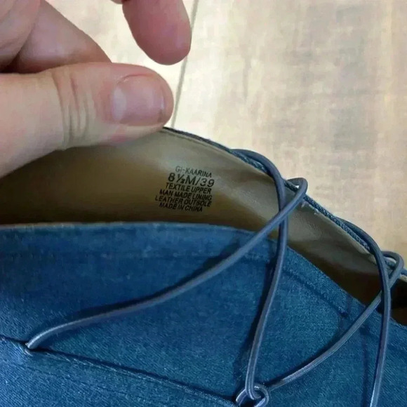 G.I.L.I. Peep Toe Bungee Front Ankle Booties Kaarina Denim Blue High Heels 8.5 - Picture 6 of 7